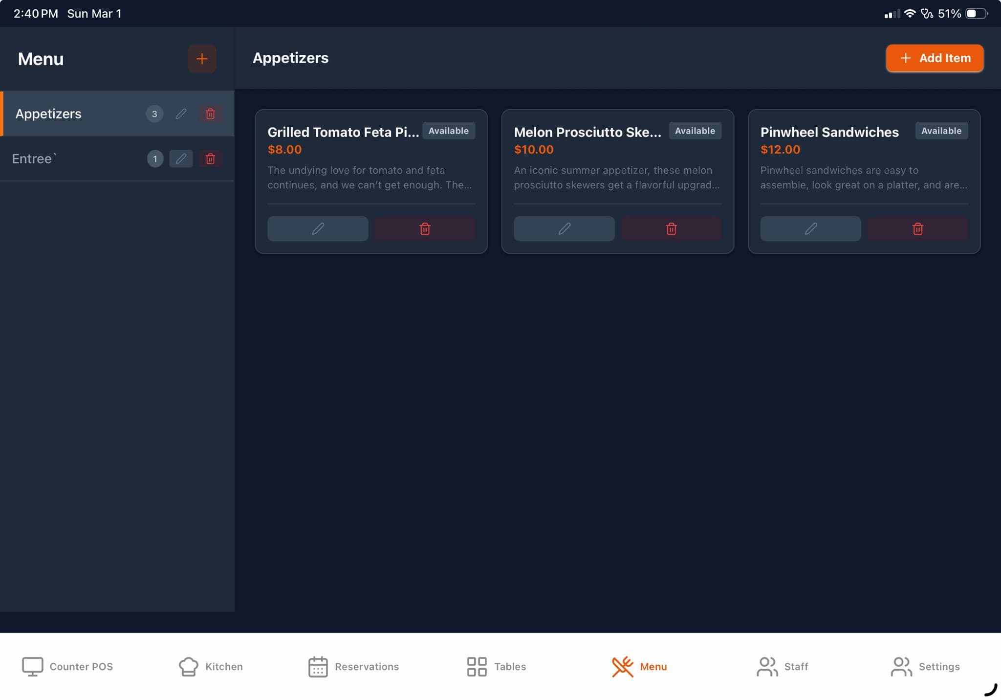 Menu Management Interface